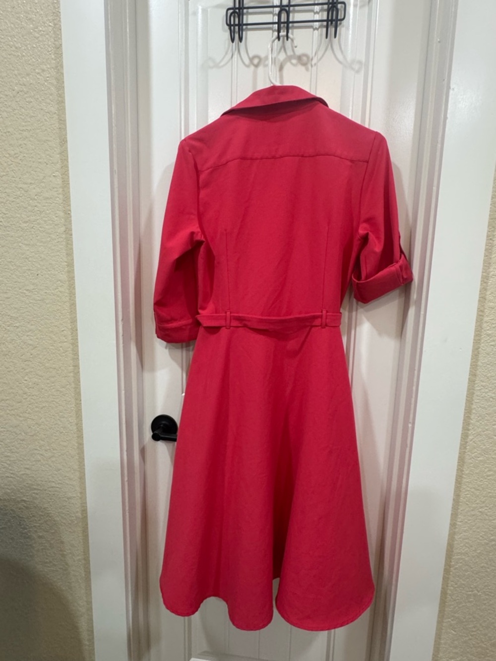 Sharagano Coral Pink Button-Front Tie-Waist Shirt Midi Dress - Picture 4 of 9